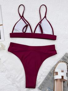Triangle High Waisted Bikini, For Summer Beach Vacation - Burgundy - View 2