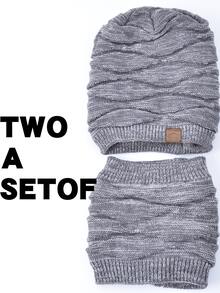 2 件套针织帽和围巾套装，保暖内衬，冬季秋季休闲日常穿着 - 灰色 - 查看 3