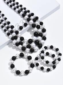 3入組雙色珍珠串珠手環和耳環和多層次項鍊 - 彩色 - 查看 2