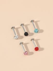 5pcs/set Fashionable Men Rhinestone Decor Labret Lip Ring Stainless Steel For Women & Men No Piercing Needed Septum Body Jewelry