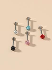 5pcs/set Fashionable Men Rhinestone Decor Labret Lip Ring Stainless Steel For Women & Men No Piercing Needed Septum Body Jewelry