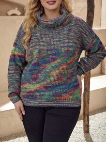 EMERY ROSE Plus Space Dye Turtleneck Drop Shoulder Jumper - Multicolor - View 1