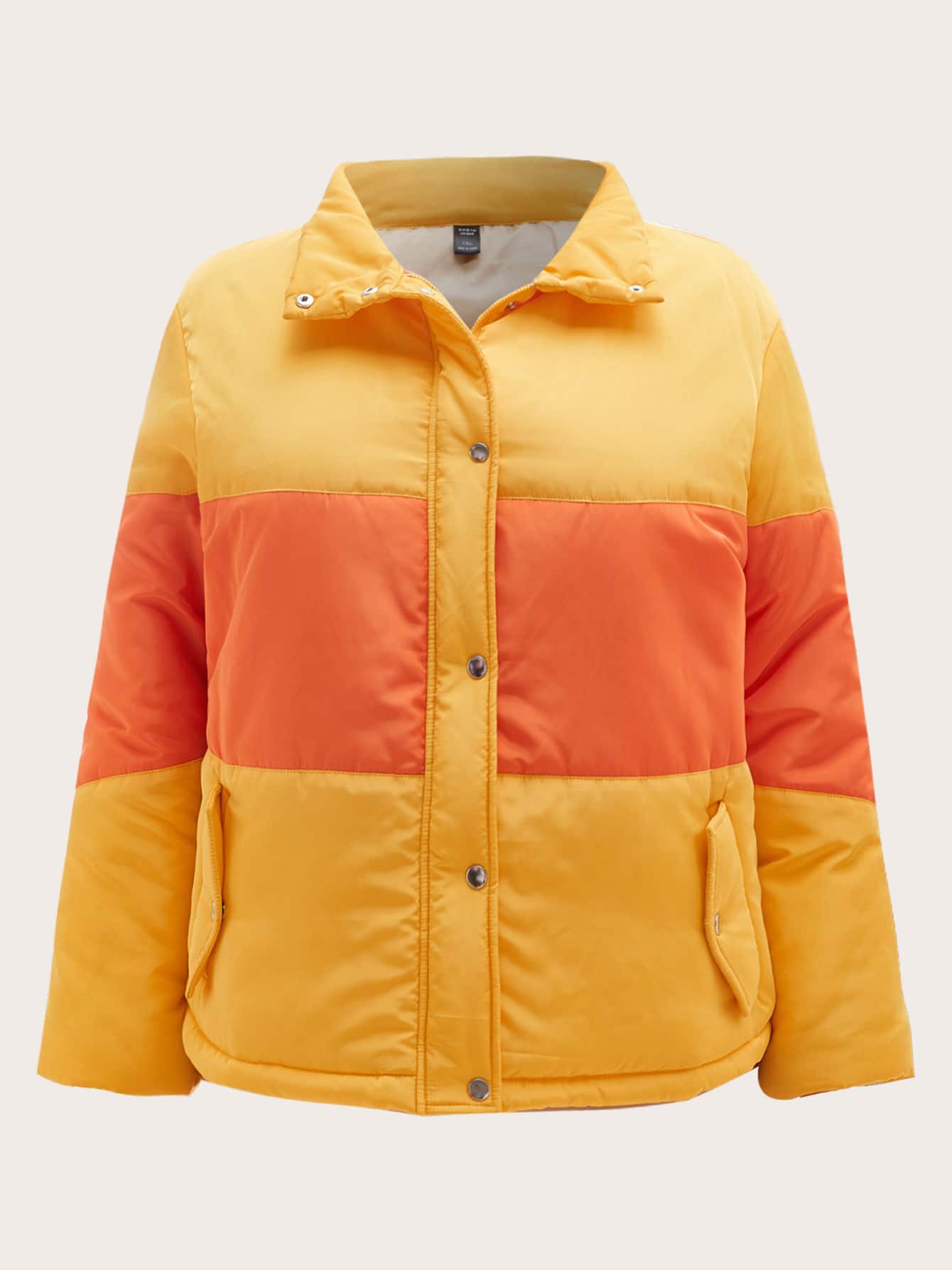 Plus Size Two Tone Slant Pocket Padded Coat