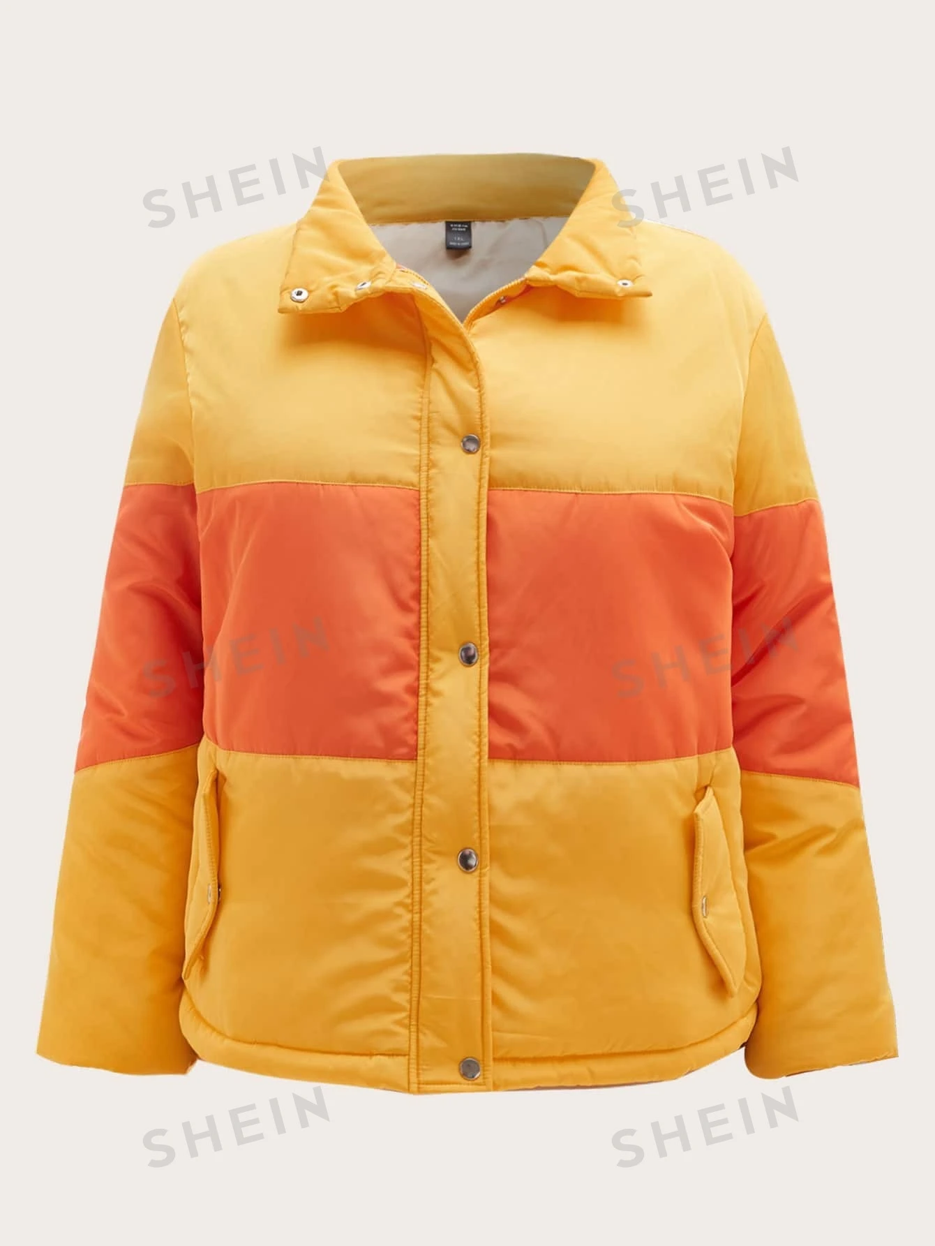 SHEIN EZwear Abrigo acolchado de dos tonos con bolsillo en diagonal para talla grande