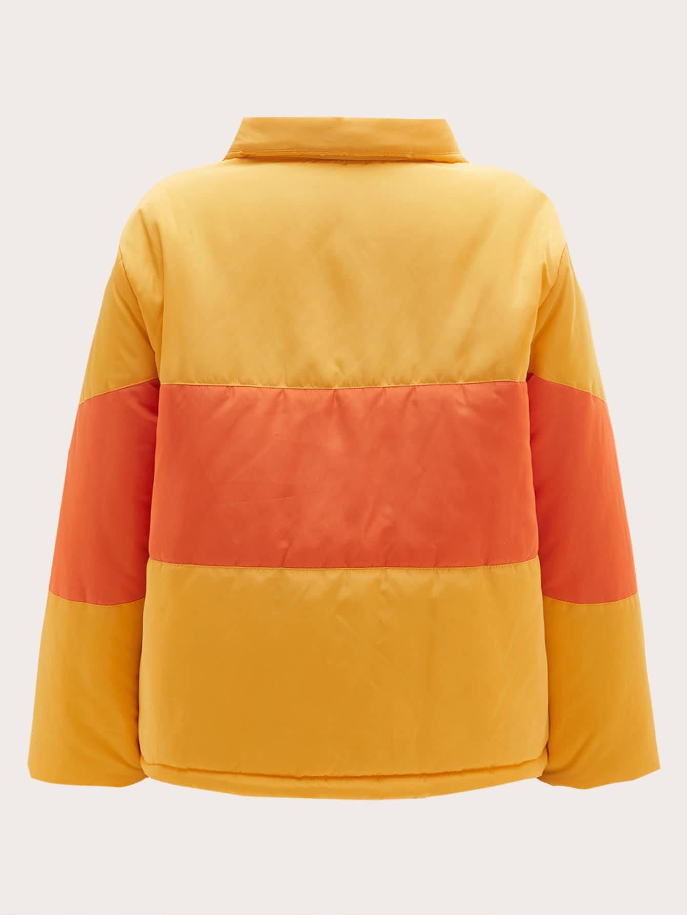 Plus Size Two Tone Slant Pocket Padded Coat