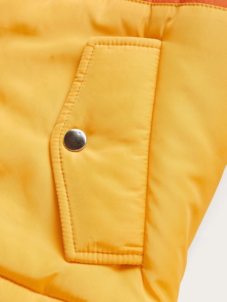 Plus Size Two Tone Slant Pocket Padded Coat