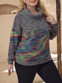 EMERY ROSE Plus Space Dye Turtleneck Drop Shoulder Jumper - Multicolor - View 5