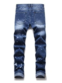 Quần Jeans Nam Nút Túi Bị tách Dây kéo Đồ họa - Rửa trung bình - Xem 2