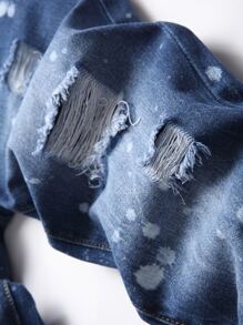 Quần Jeans Nam Nút Túi Bị tách Dây kéo Đồ họa - Rửa trung bình - Xem 3