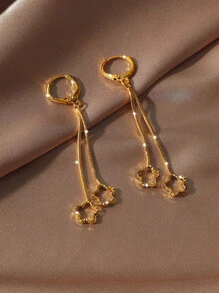 1 Pair Arabic Style Copper Gold-Plated Double-Line Pentagram Tassel Earrings, Suitable For Women's Daily Wear And Holiday Gifts - Yellow Gold - View 1