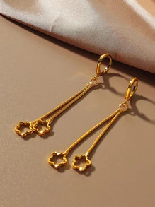 1 Pair Arabic Style Copper Gold-Plated Double-Line Pentagram Tassel Earrings, Suitable For Women's Daily Wear And Holiday Gifts - Yellow Gold - View 2