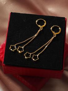 1 Pair Arabic Style Copper Gold-Plated Double-Line Pentagram Tassel Earrings, Suitable For Women's Daily Wear And Holiday Gifts - Yellow Gold - View 3