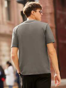 Men Letter & Cartoon Graphic Tee - Dark Grey - View 2