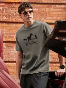 Men Letter & Cartoon Graphic Tee - Dark Grey - View 3