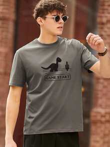 Men Letter & Cartoon Graphic Tee - Dark Grey - View 4