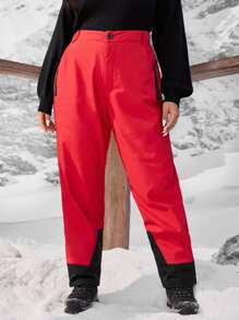 Pantalones deportivos panel en contraste con bolsillos oblicuos - Rojo - Ver 1