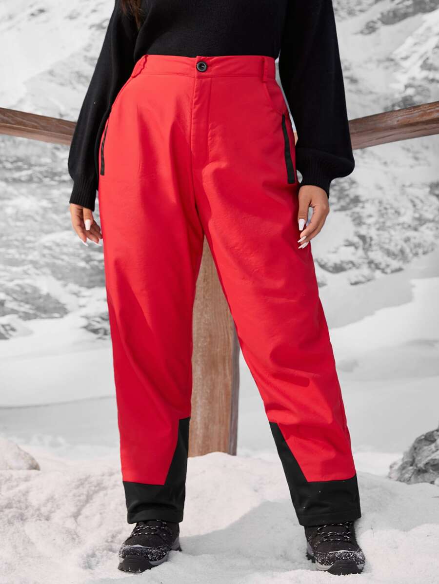 Pantalones deportivos panel en contraste con bolsillos oblicuos - Rojo - Ver 1