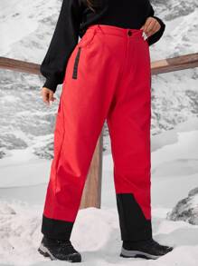Pantalones deportivos panel en contraste con bolsillos oblicuos - Rojo - Ver 5