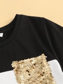 SHEIN Girls Sequin Pocket Patched Colour-block Top & Trousers Set - Multicolor - View 3