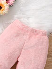 Baby 3D Ears Design Teddy Hoodie & Trousers - Baby Pink - View 3