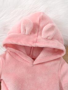 Baby 3D Ears Design Teddy Hoodie & Trousers - Baby Pink - View 5