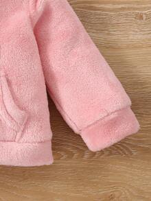 Baby 3D Ears Design Teddy Hoodie & Trousers - Baby Pink - View 6
