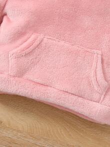 Baby 3D Ears Design Teddy Hoodie & Trousers - Baby Pink - View 7