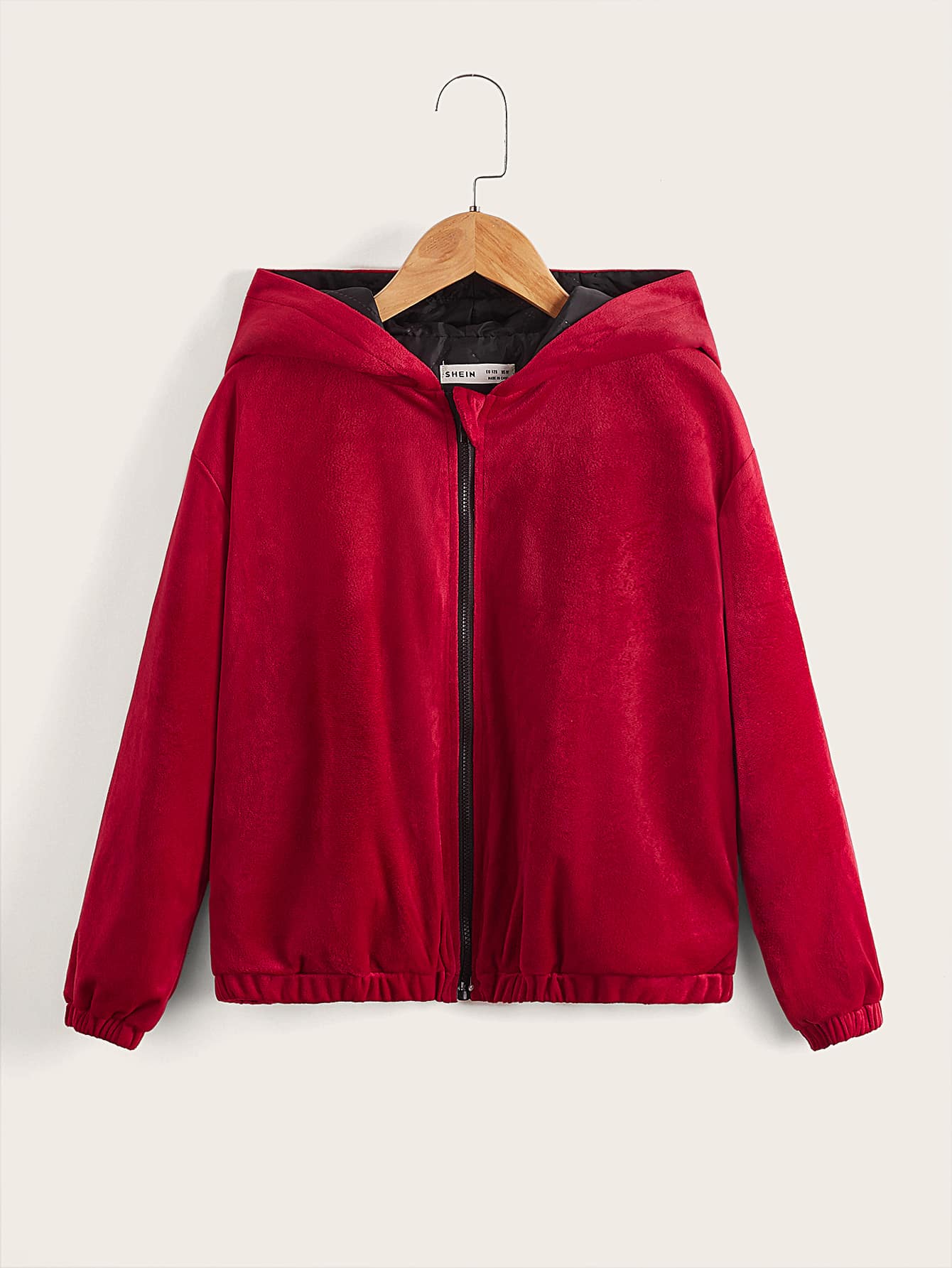 SHEIN Tween Girl Zip Up Drop Shoulder Hooded Padded Coat - Red - View 1