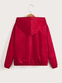 SHEIN Tween Girl Zip Up Drop Shoulder Hooded Padded Coat - Red - View 2