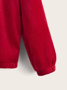 SHEIN Tween Girl Zip Up Drop Shoulder Hooded Padded Coat - Red - View 3