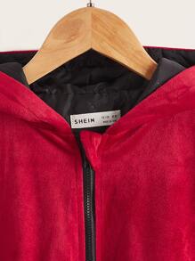 SHEIN Tween Girl Zip Up Drop Shoulder Hooded Padded Coat - Red - View 4