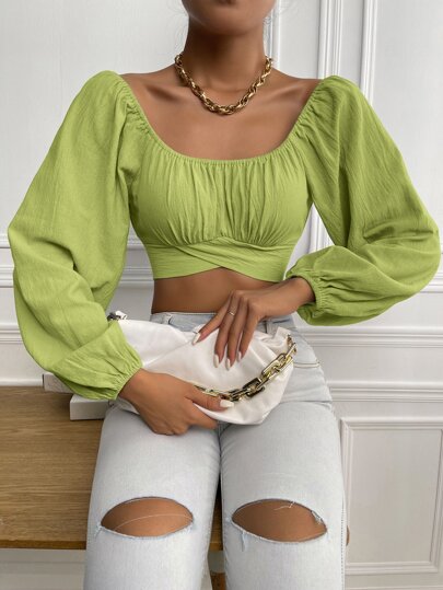 Ruched Knot Back Crop Blouse