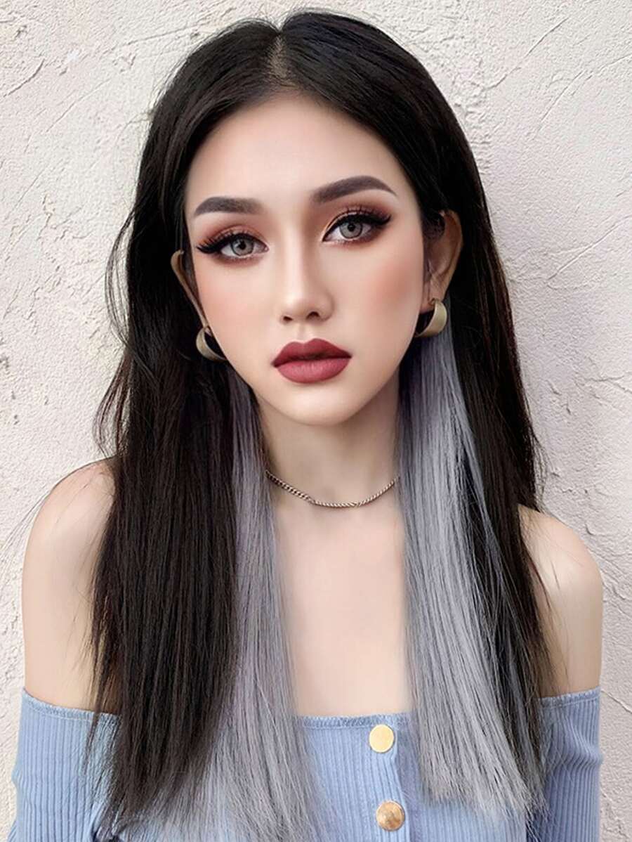 2pcs Long Straight Cosplay Synthetic Hairpiece - Grey - View 1
