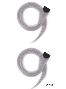 2pcs Long Straight Cosplay Synthetic Hairpiece - Grey - View 3