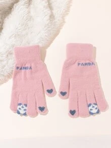 Panda Print Gloves - Pink - View 2
