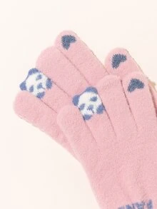 Panda Print Gloves - Pink - View 3