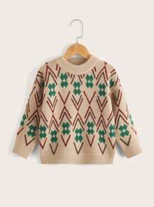 Toddler Girls Argyle Pattern Drop Shoulder Sweater - Multicolor - View 1