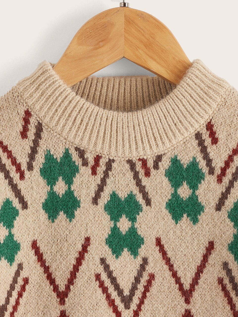 Toddler Girls Argyle Pattern Drop Shoulder Sweater