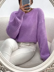 Chiquease Jersey de punto estriado de hombros caídos, blusas de manga larga