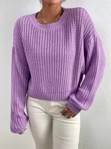 Chiquease Jersey de punto estriado de hombros caídos, blusas de manga larga