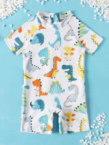 Baby Boy Cartoon Dinosaur Print One Piece Swimsuit - Multicolor - View 2