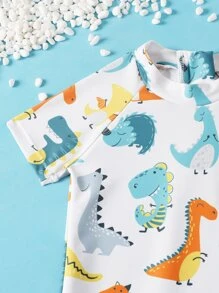 Baby Boy Cartoon Dinosaur Print One Piece Swimsuit - Multicolor - View 4