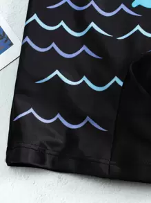 Baby Boy Cartoon Graphic One Piece Swimsuit - Black - View 4