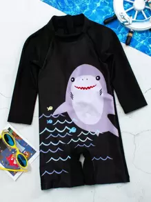 Baby Boy Cartoon Graphic One Piece Swimsuit - Black - View 5