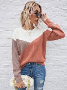 SHEIN LUNE Color Block Drop Shoulder Sweater - Multicolor - View 1