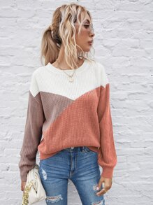 SHEIN LUNE Color Block Drop Shoulder Sweater - Multicolor - View 5