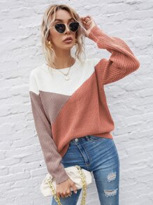 SHEIN LUNE Color Block Drop Shoulder Sweater - Multicolor - View 6