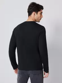 Manfinity BRENVOR Men T-Shirts Fit Crew Neck Long Sleeve Henley Casual Simple Spring Knit Top Tee