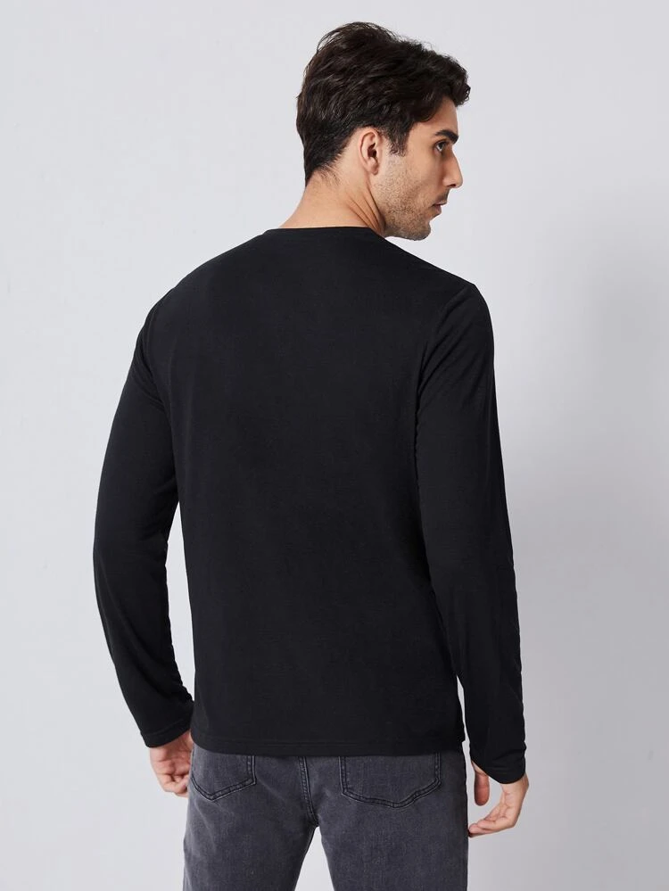 Men T-Shirts Fit Crew Neck Long Sleeve Henley Casual Simple Spring Knit Top Tee
