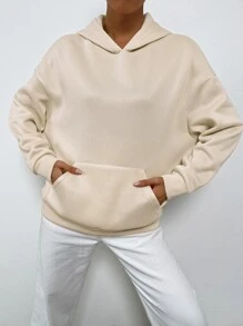 SHEIN Unity Hoodie Khẩu hiệu & Hình ảnh Bướm Túi kangaroo Thả vai - Màu be - Xem 4